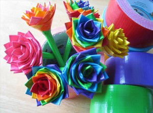 home produced duct tape pen flowers